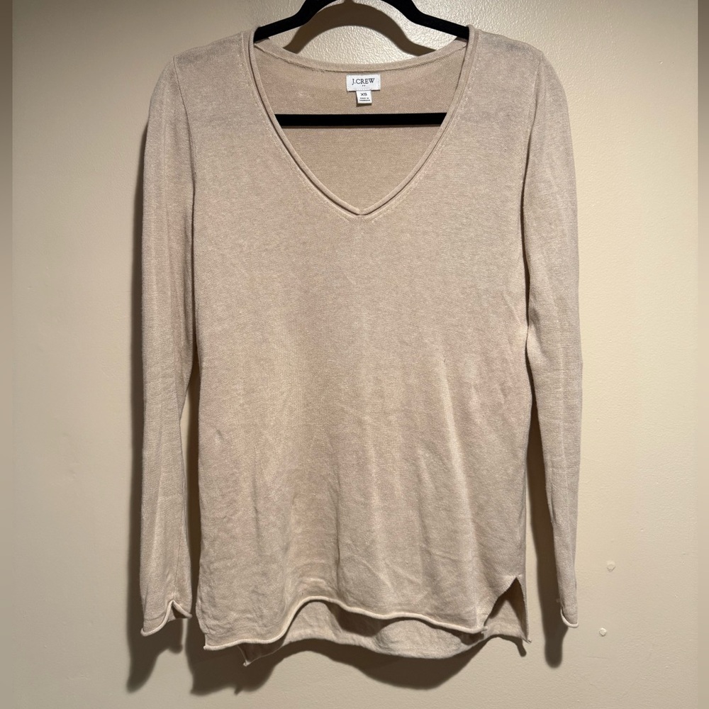 J. Crew Linen Viscose Blend White Knit V-Neck Sweater Top